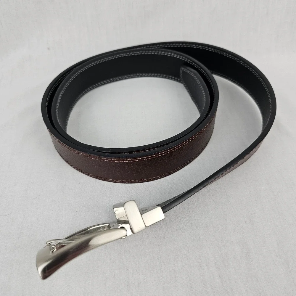 Nike Mens‎ Reversible Leather Belt Black Brown Silver Buckle Swoosh Logo Size 42